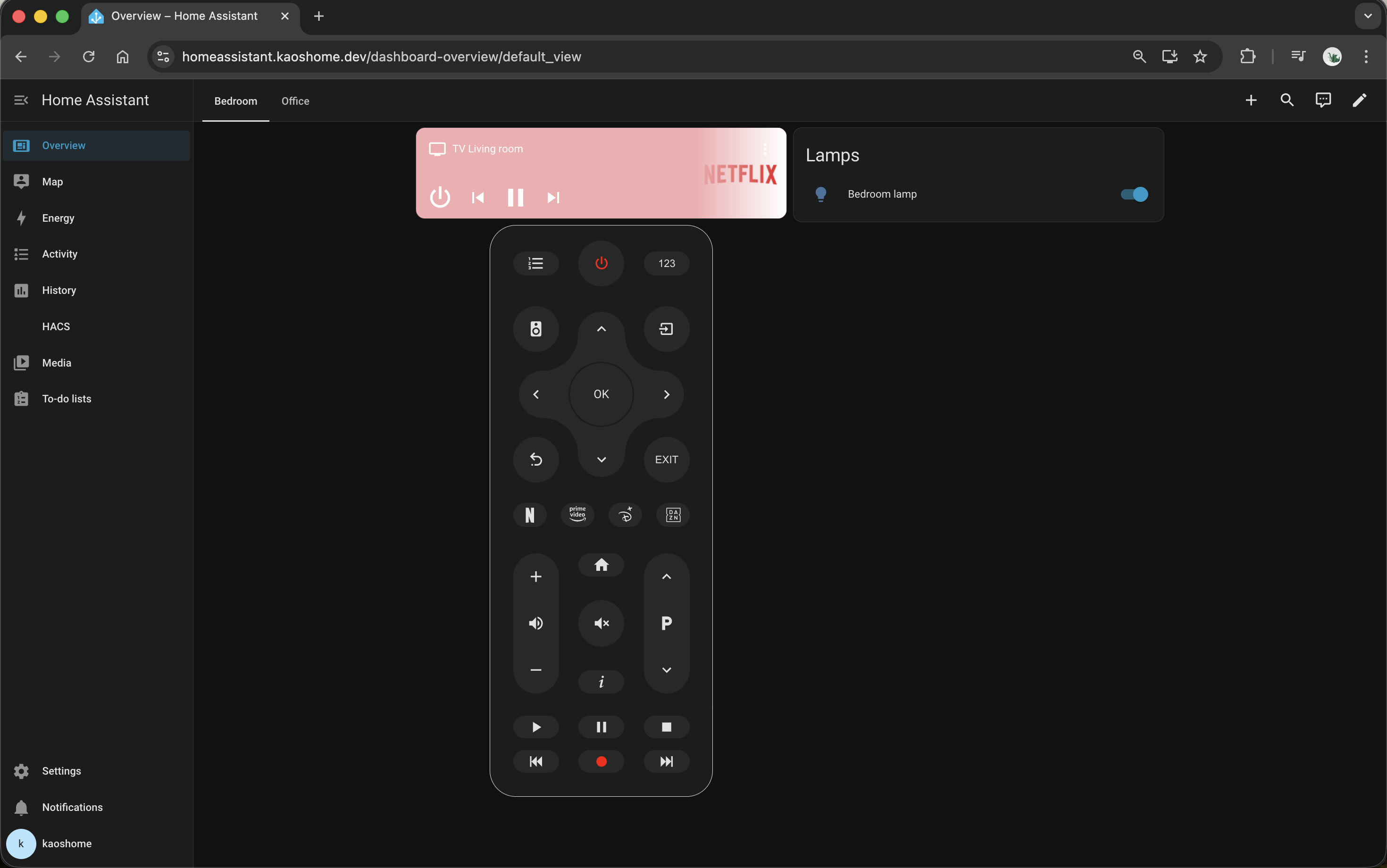 Home Assistant page on https://homeassistant.kaoshome.dev