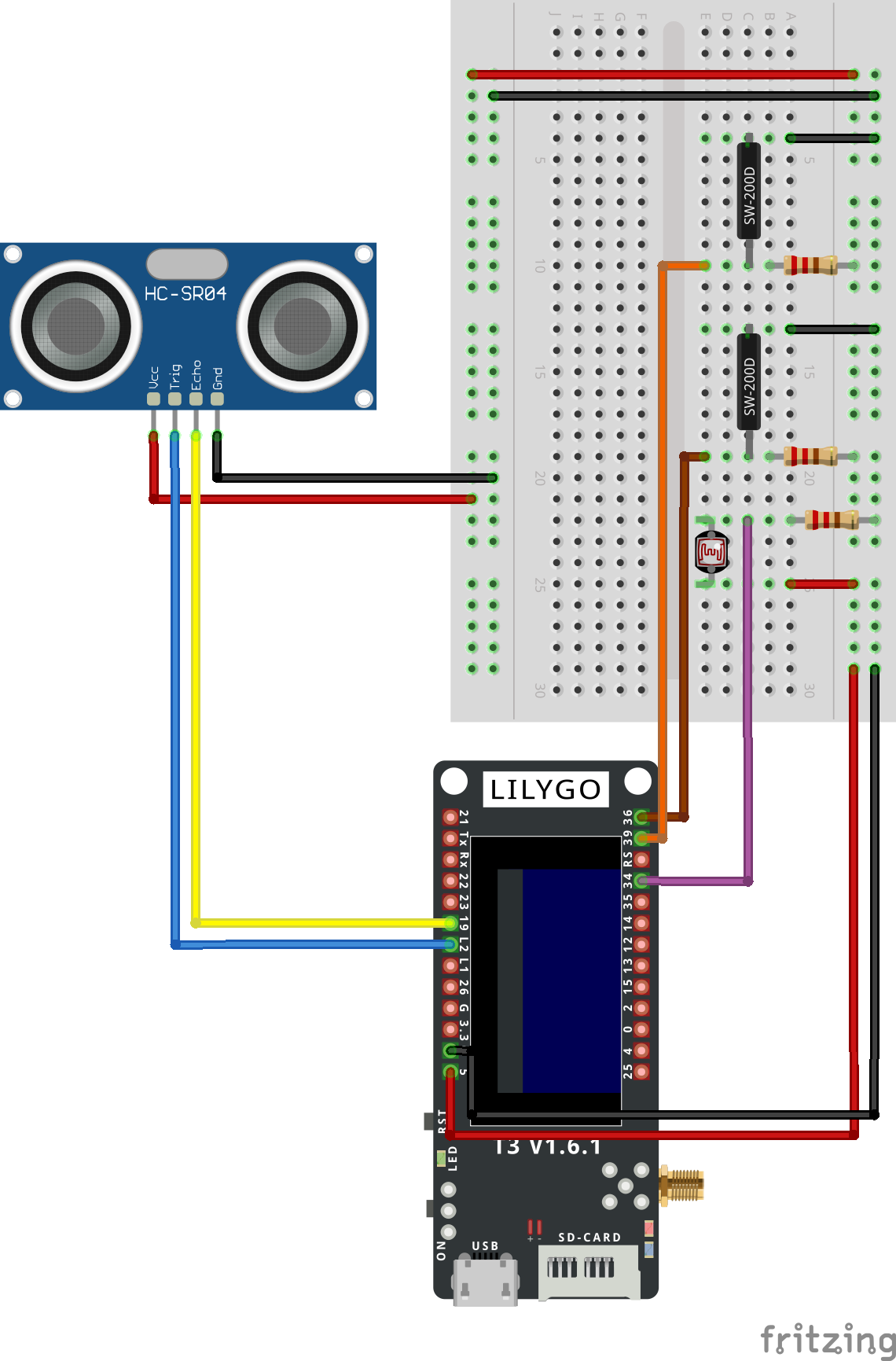 Breadboard circuit on Fritzing