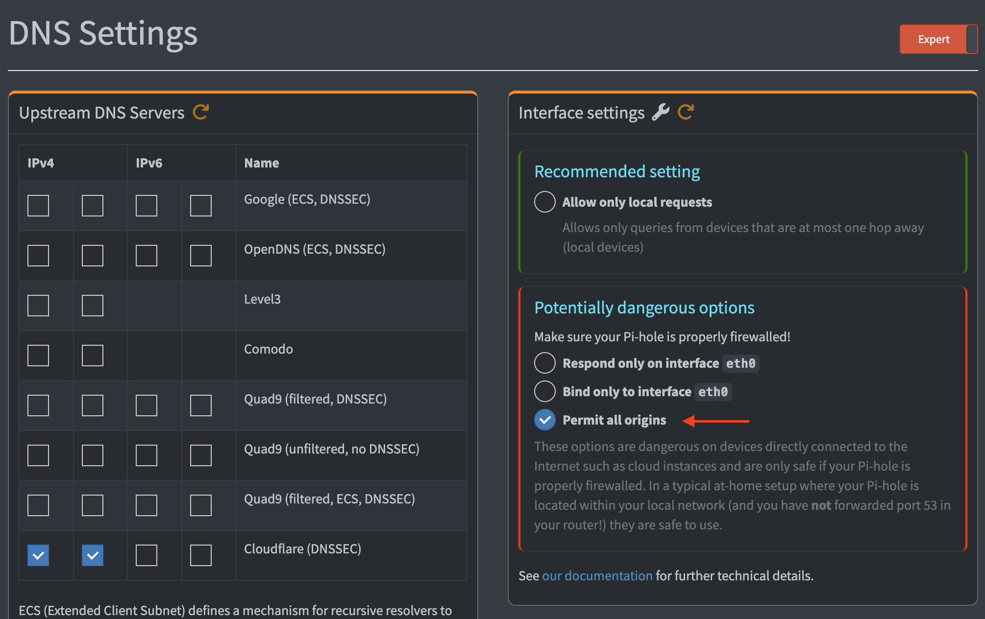 Allowing all origins on Pi-hole
