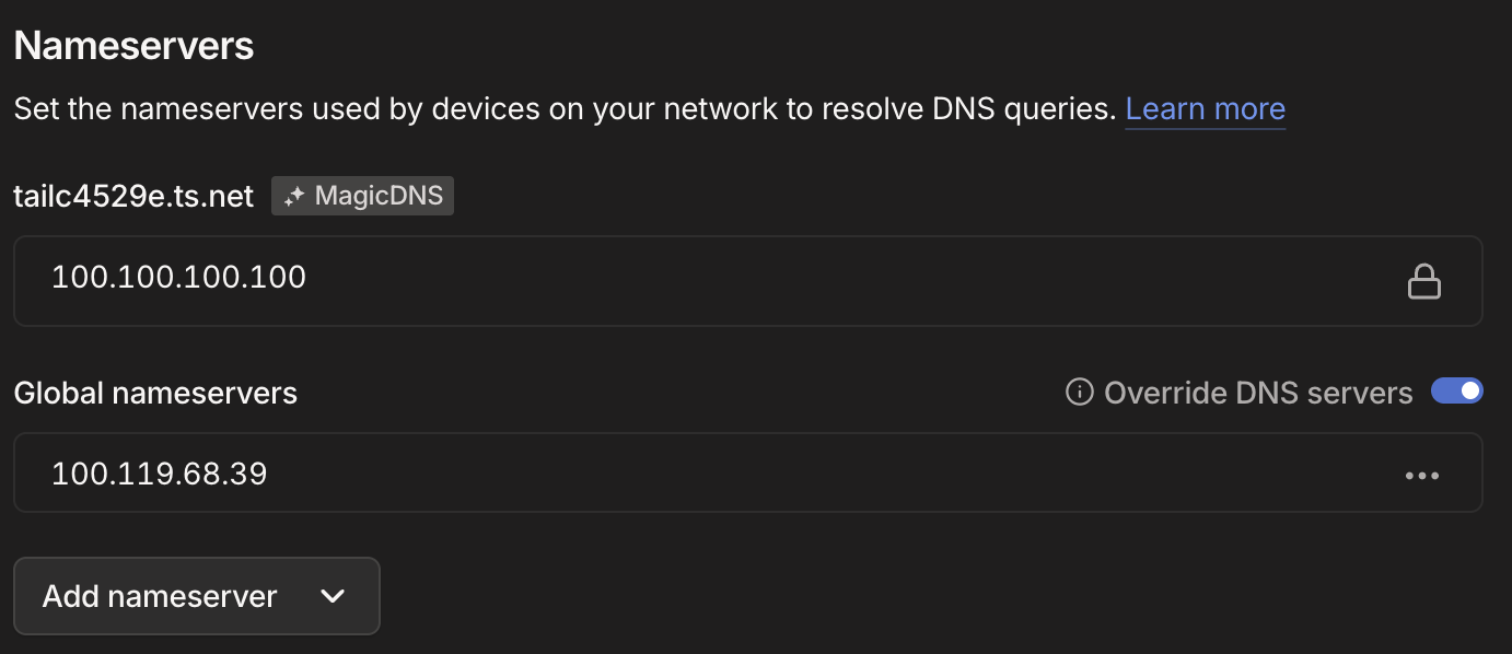 Pi-hole set as global nameserver in Tailscale admin