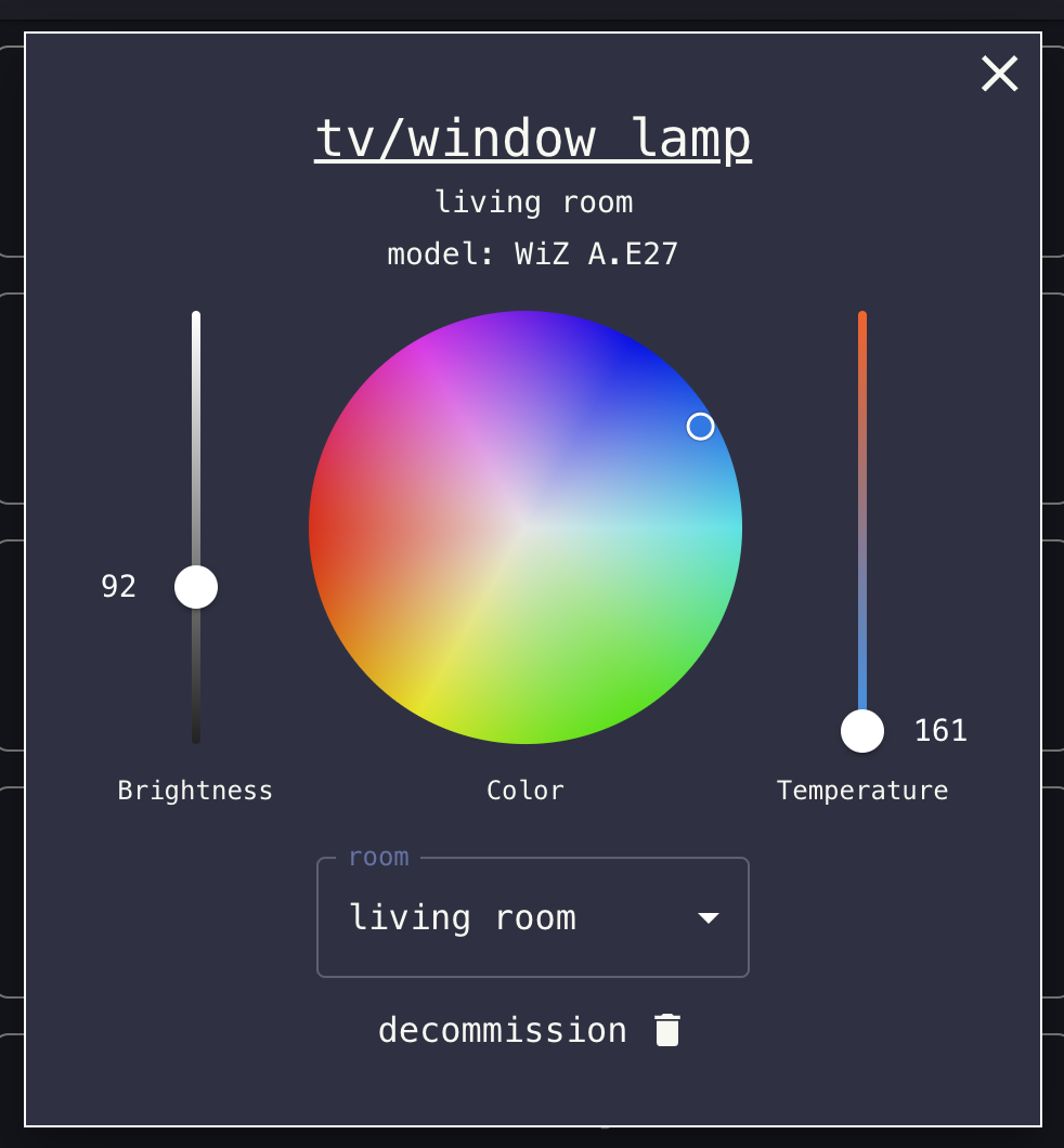 Modal I created to adjust the lamp's settings
